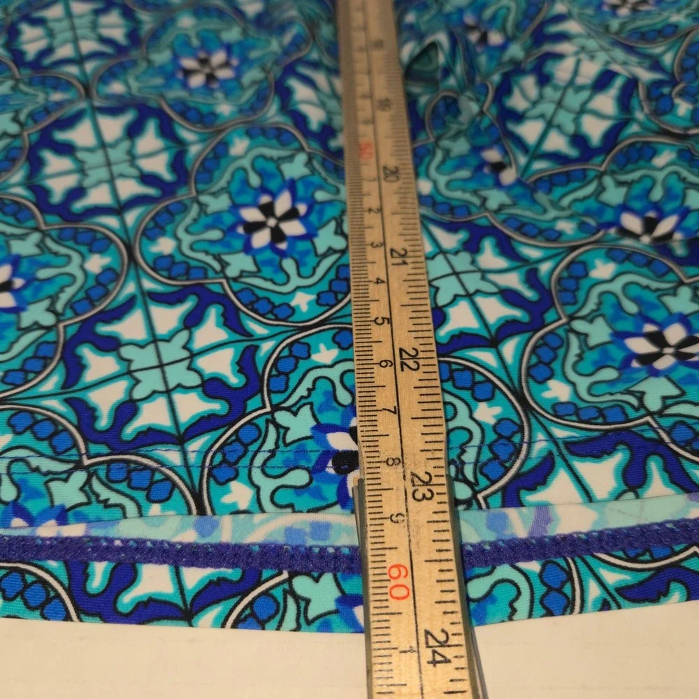 Assets by Sara Blakely Swim Tankini Top Women Large Blue Geometric Halter Ruffle